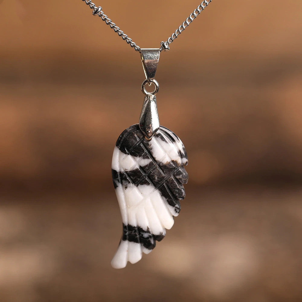 Quartz Crystal Angel Wing Pendant Necklace