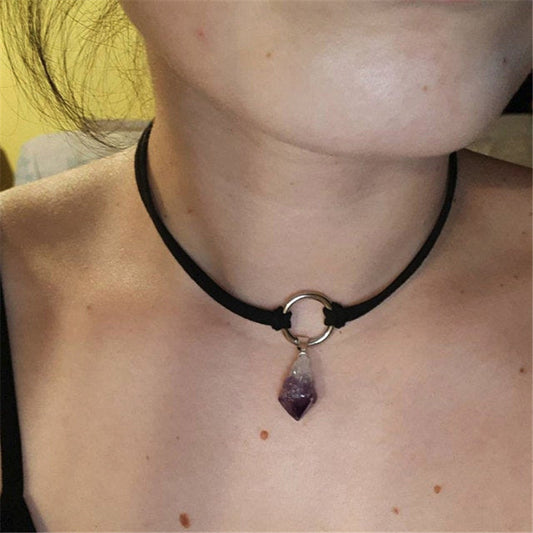 Women's Velvet Geometric Crystal Pendant Necklace