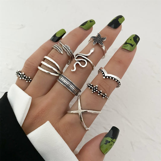 Knuckle Ring Creative Boho Style Hollow Knuckle Ring Set Of 9