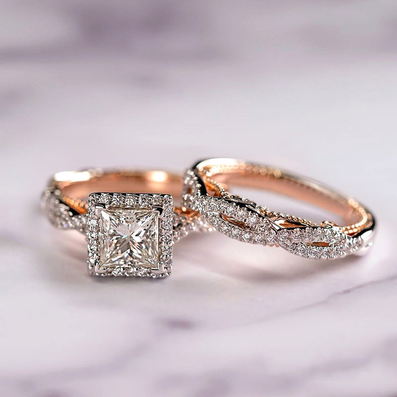 Hot Selling Three-piece Ring Rose Gold Color Separation Sparkling Zircon Ring