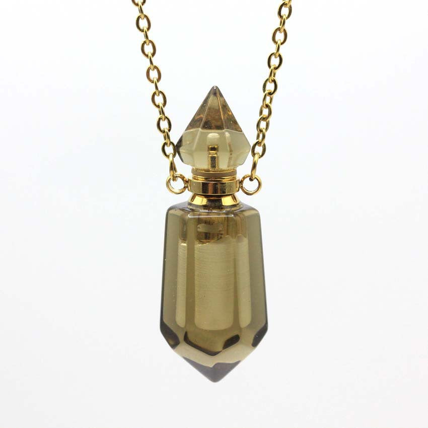 Natural Crystal Perfume Bottle Spiked Hexagon Necklace