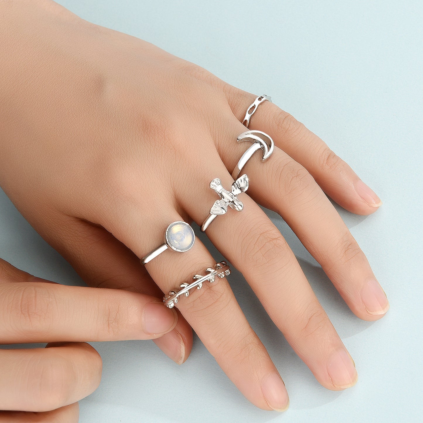 Flying Bird Shape Alloy Ring Moon 5-piece Set