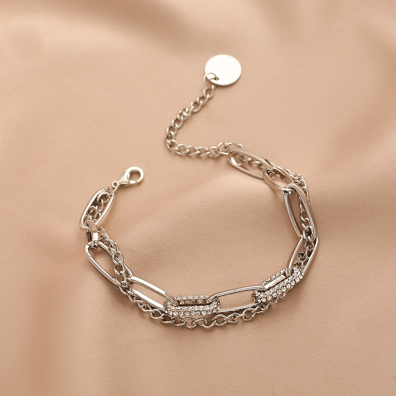 Diamond Thick Chain Bracelet Double Layered Stitching Bracelet