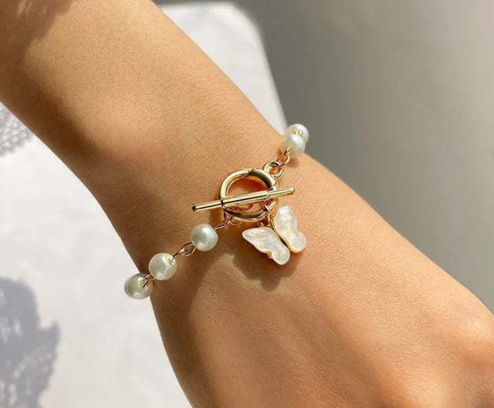 Super Fairy Butterfly Pendant Pearl Bracelet Femininity