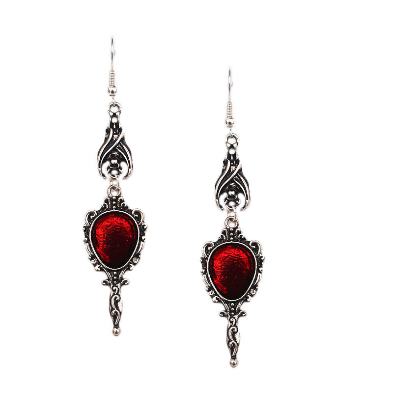 Gothic Bat Ancient Silver Magic Mirror Earrings