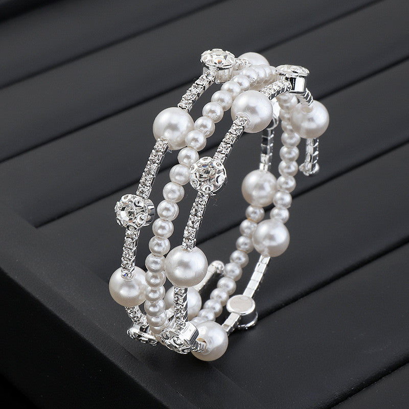 Temperament Rhinestone Pearl Multilayer Bracelet Winding Bracelet