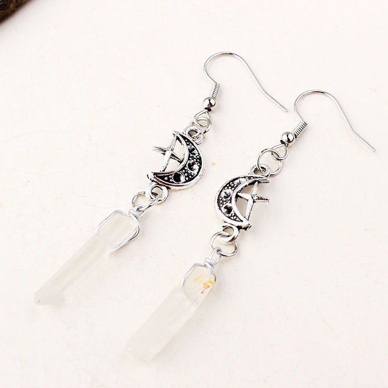 All-match Star And Moon Irregular Winding Quartz Stone Earrings Ear Hook Earrings