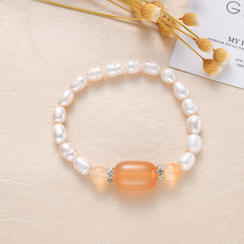 Freshwater Pearl Bracelet Simple Rice Bead Chalcedony Agate Bracelet