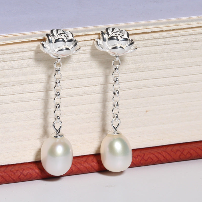 Lotus Natural Freshwater Real Pearl Earrings Long Earrings