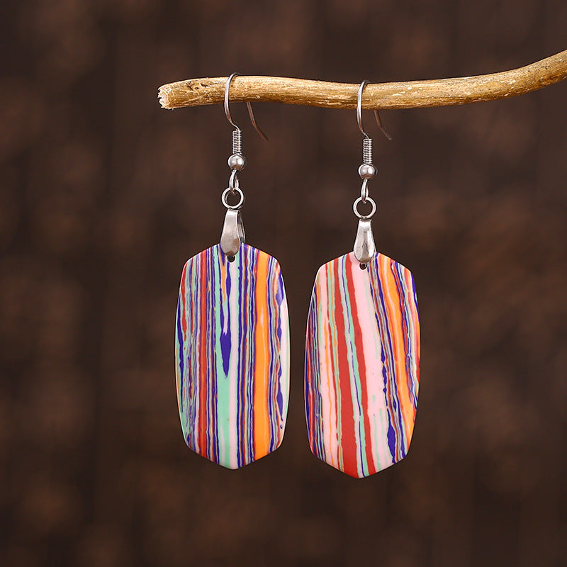 Earrings Boho Striped Emperor Stone Earrings Rainbow Color