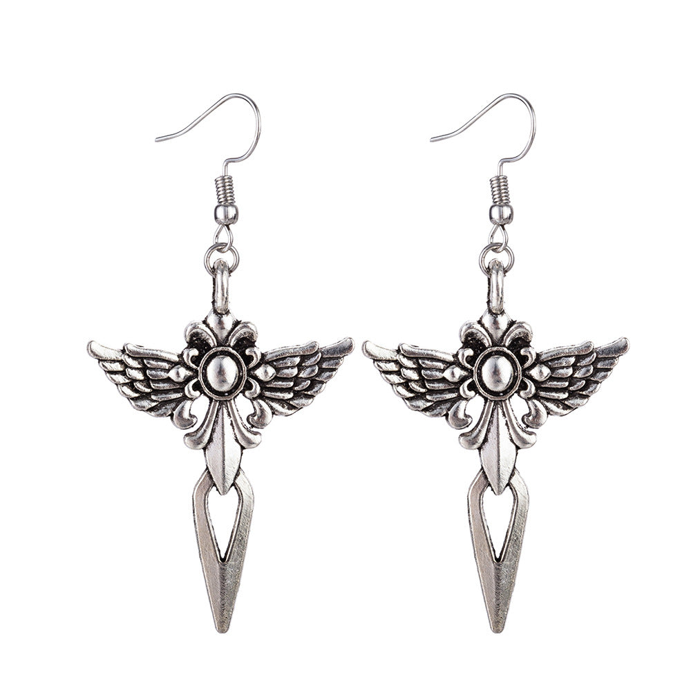 Cross Earrings Rose Earrings Angel Wings Gothic Pattern Retro Earrings