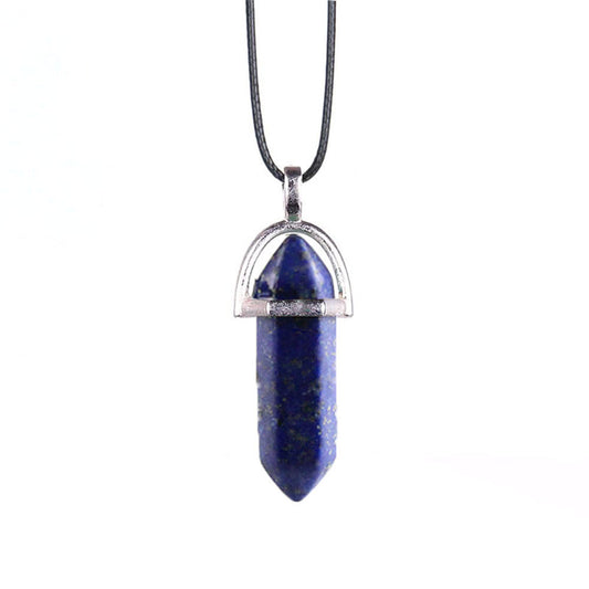 Natural Stone Agate Crystal Hexagonal Pillar Necklace