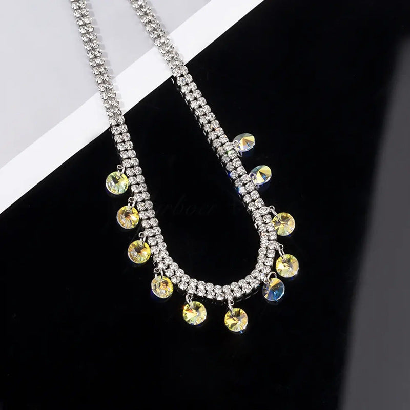 Trendy Iridescent Diamond Double Layer Necklace