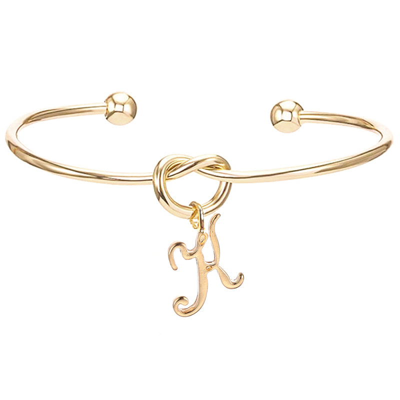 26 English Initial Letter Pendant Knot Bangle Cuff Bracelet