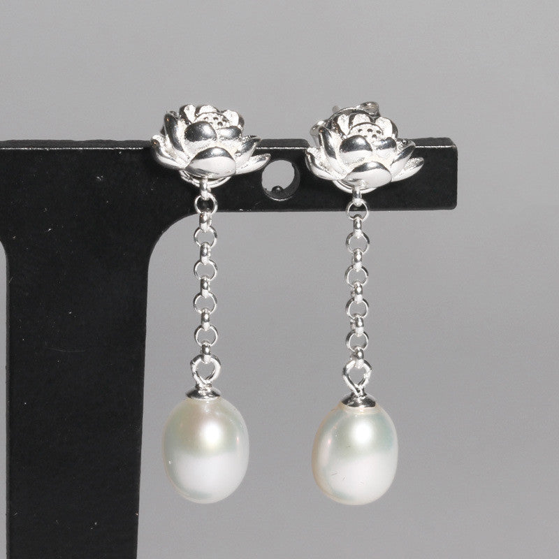 Lotus Natural Freshwater Real Pearl Earrings Long Earrings