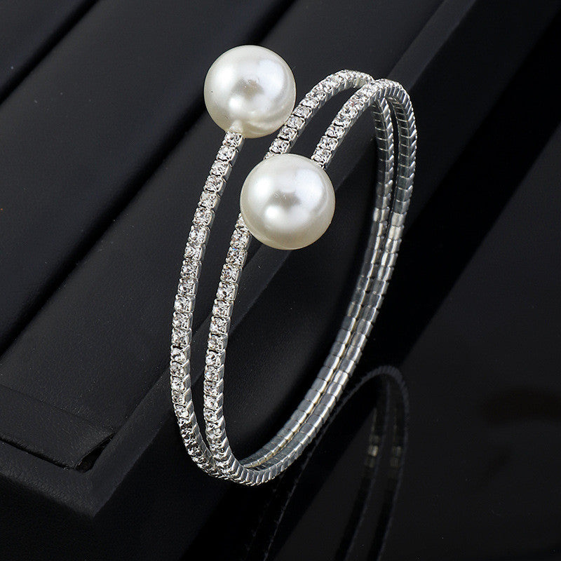 Temperament Rhinestone Pearl Multilayer Bracelet Winding Bracelet