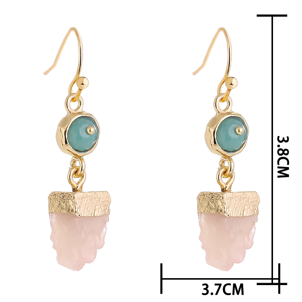 European and American hot-selling individuality irregular pink crystal cluster earrings wild green natural stone earrings