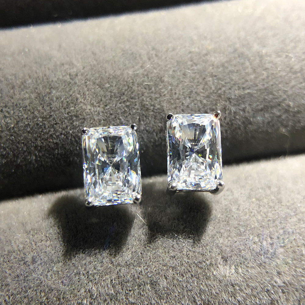 Rectangular Four-prong Simulated Diamond Zircon Stud Earrings Earrings