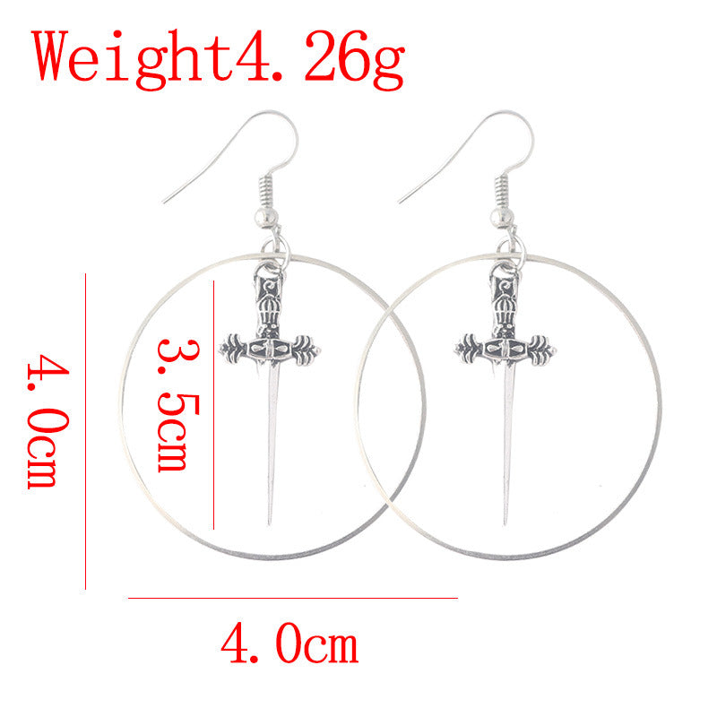 Silver Sword Earrings Dark Witch Pendant Gothic Antique Sword Earrings Ladies