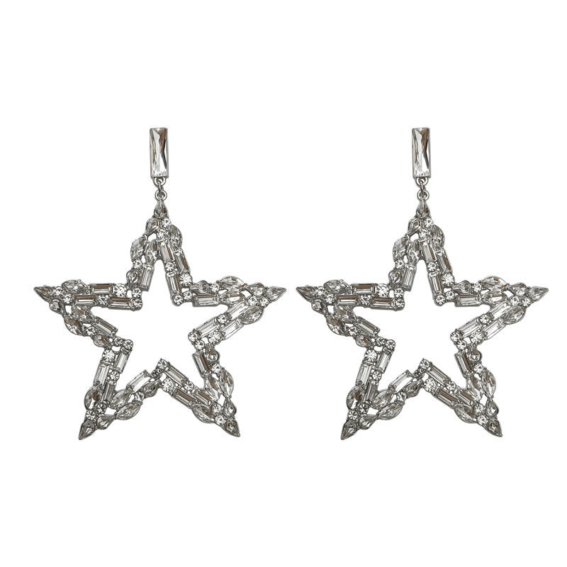 Exaggerated Pentagram Super Sparkling Diamond Earrings