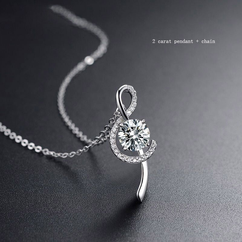 Platinum Moissan Diamond Musical Note Pendant Necklace