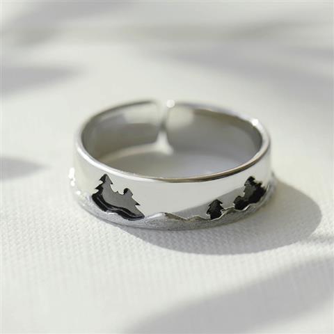 Korean Forest 925 Silver Moon Night Forest Couple Ring