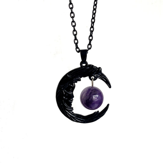 Gothic Face Black Crescent Amethyst Necklace