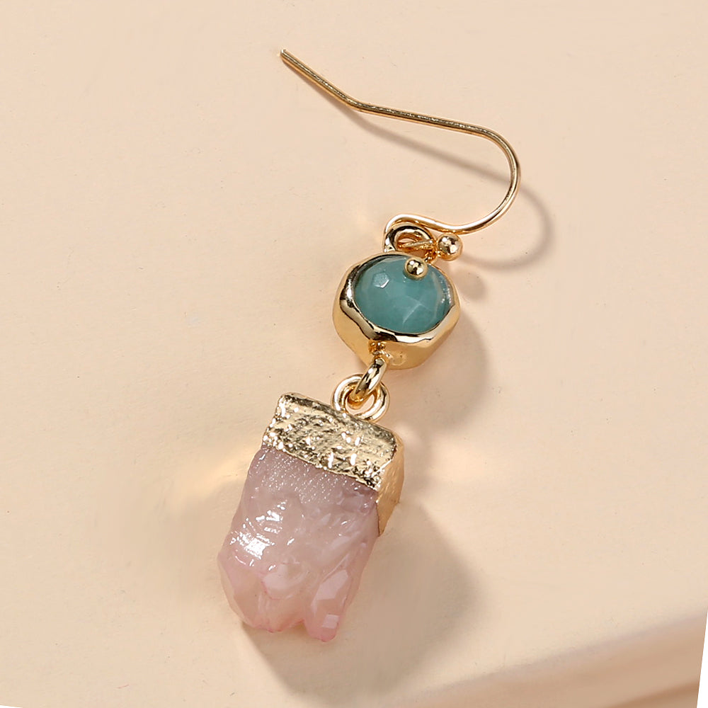 European and American hot-selling individuality irregular pink crystal cluster earrings wild green natural stone earrings