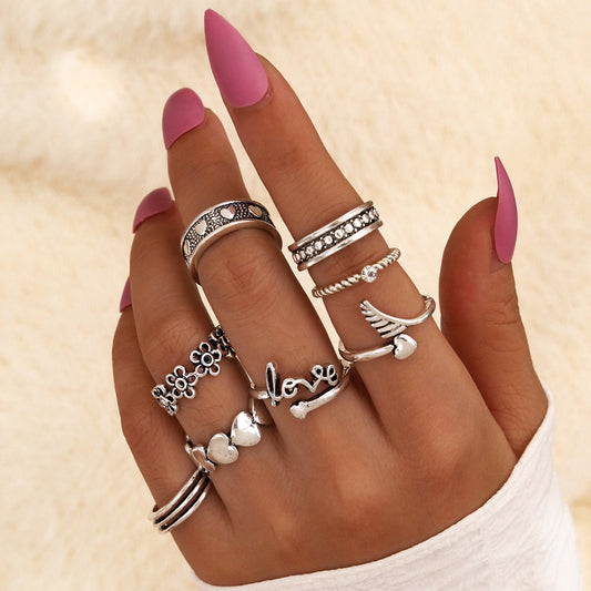 Metal Love Ring Set Fashion Geometric