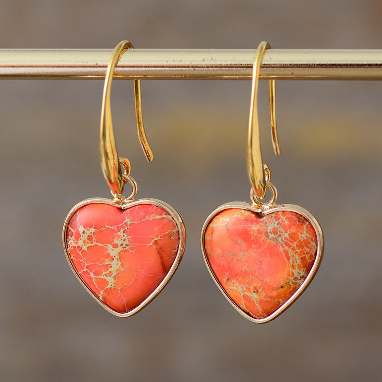 Classic Imperial Stone Heart Pendant Earrings