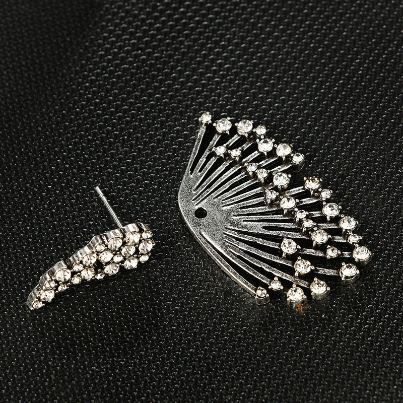 Alloy Diamond Wing Earrings Asymmetrical Multi-layer Stud Earrings