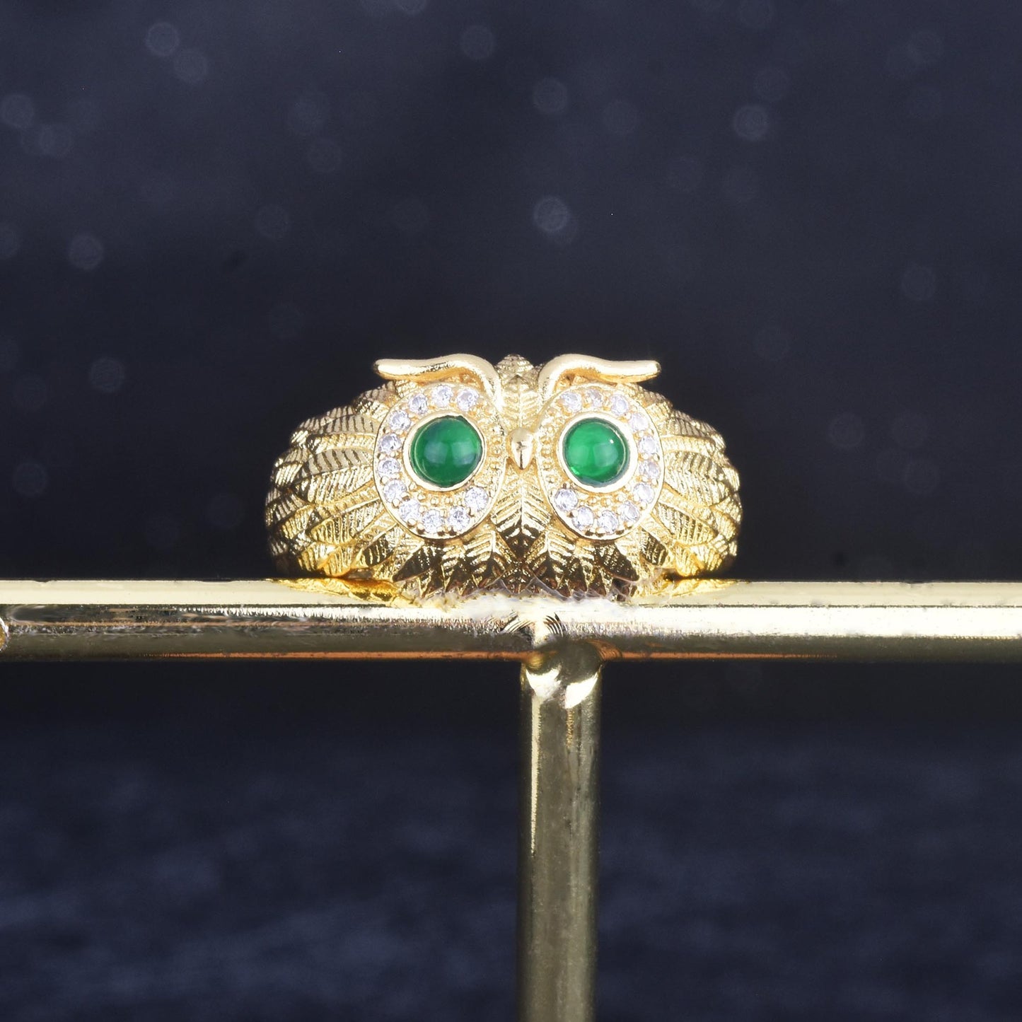 Haute Couture Owl Ring Natural Chalcedony