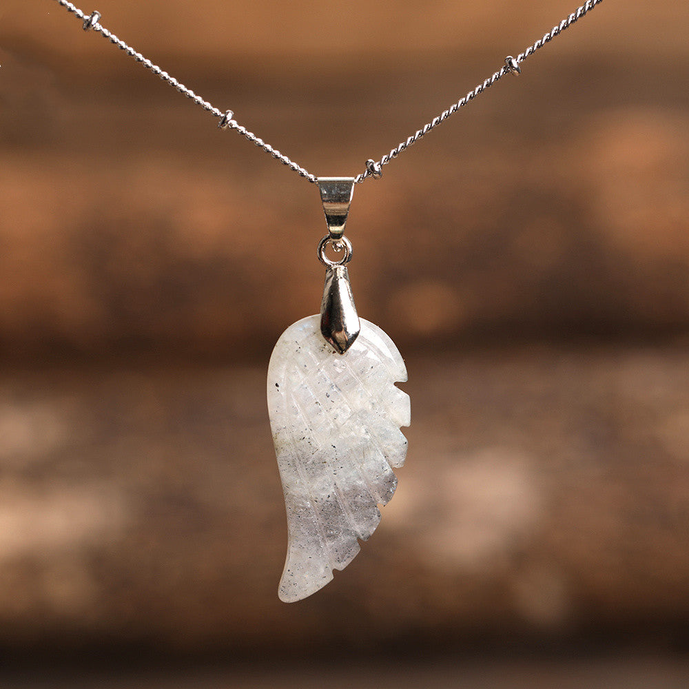 Quartz Crystal Angel Wing Pendant Necklace