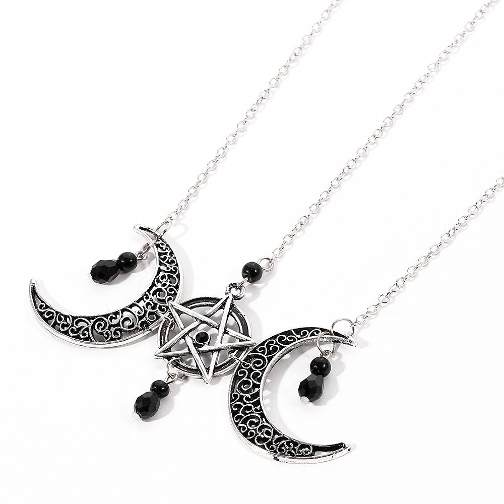 Gothic Pentagram Necklace Moon Crystal