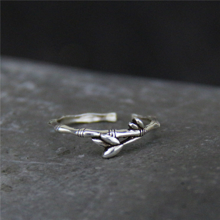 Sterling Silver Bamboo Leaf Ring Women's Ring