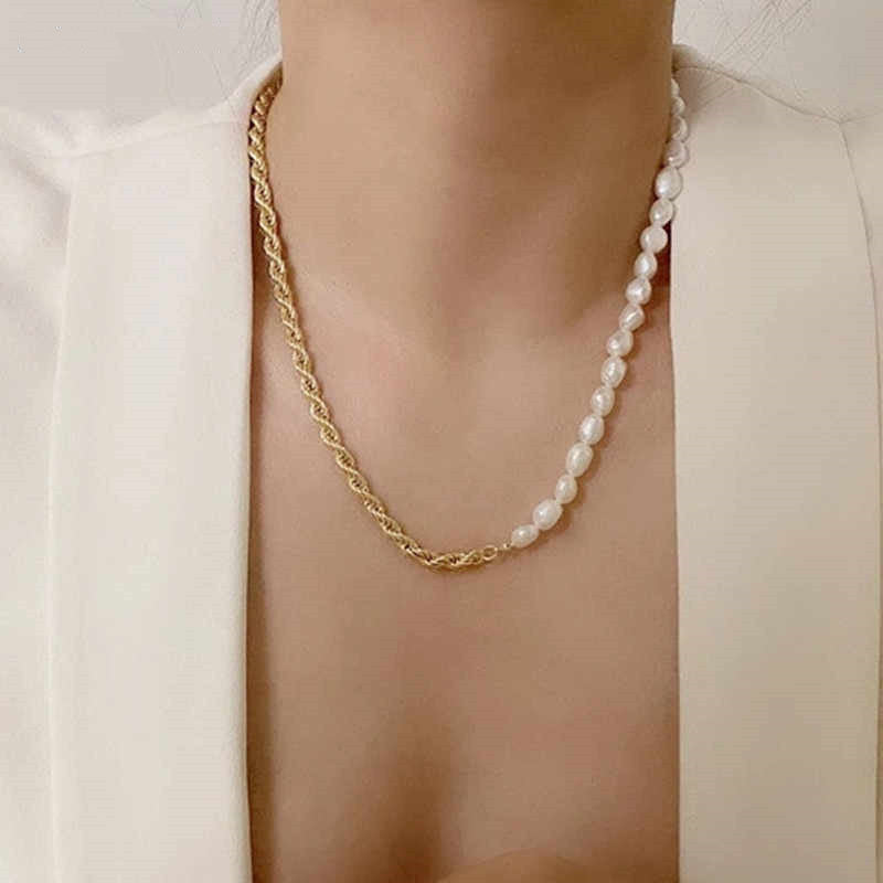 Asymmetric Baroque Pearl Necklace Metal Necklace AliExpress Independent Station Retro Pearl Rope Chain