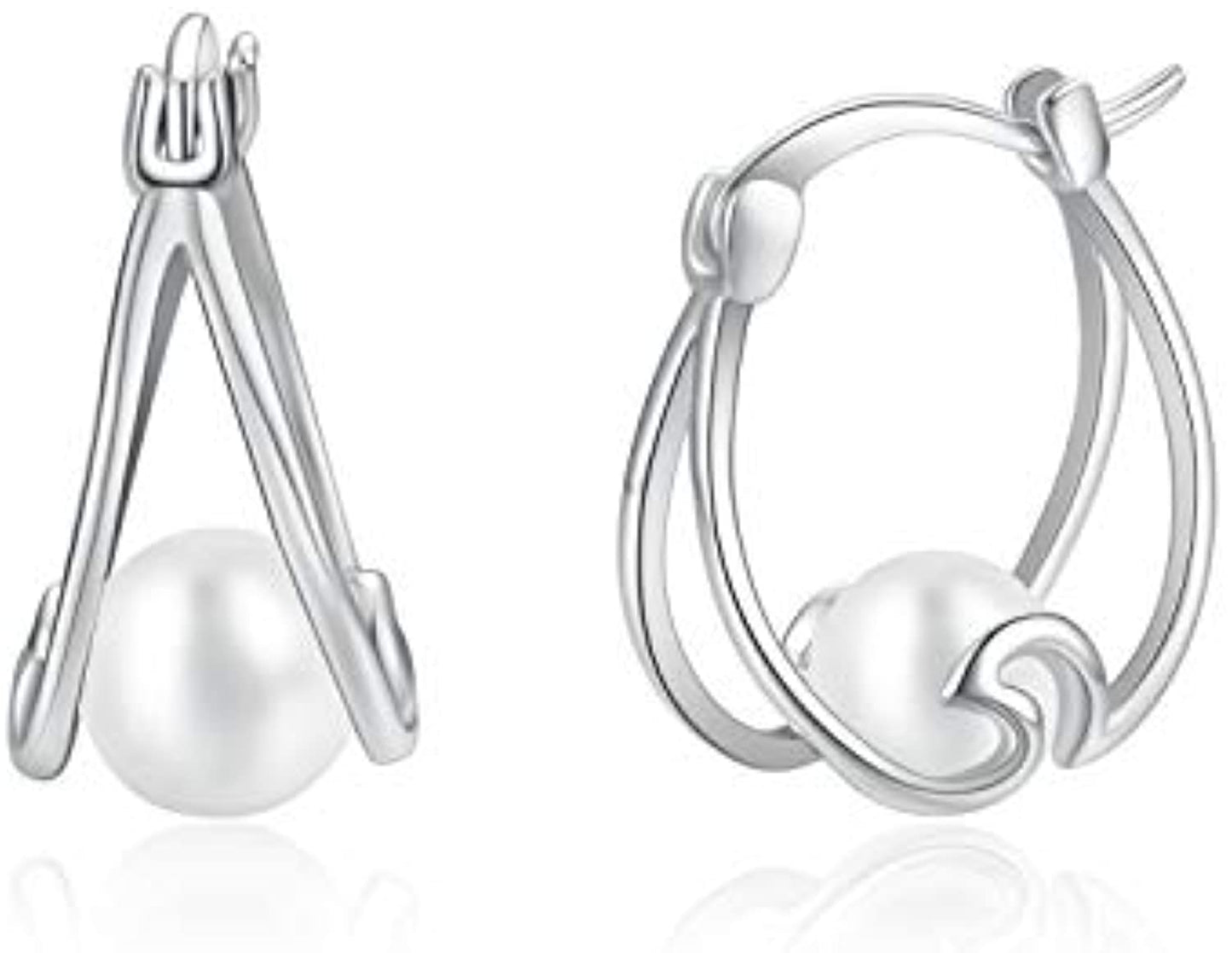 Sterling Silver Pearl Hoop Earrings Small Hoop Earrings for Women