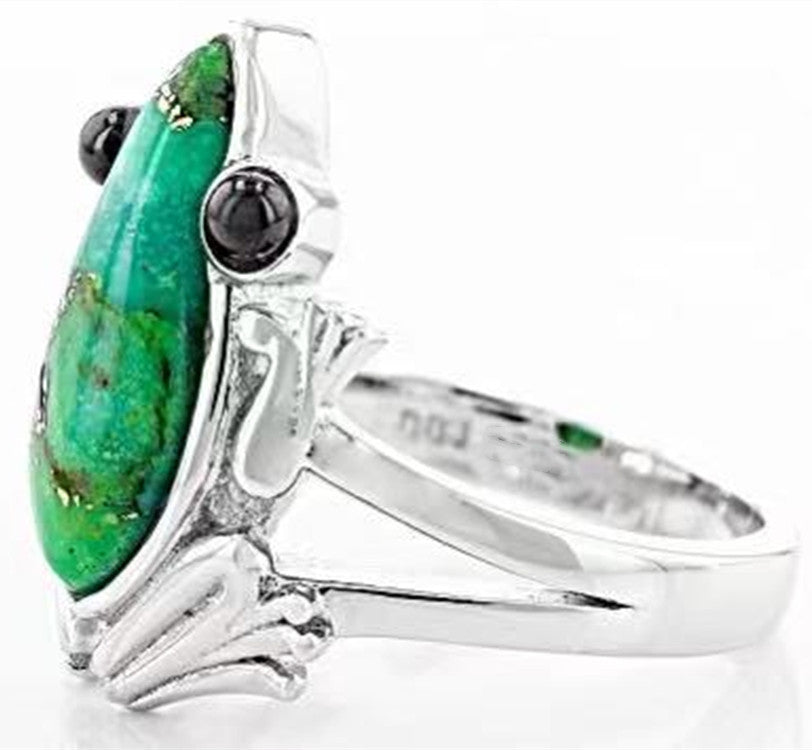 Silver Creative Personality Cute Turquoise Frog Animal Ring