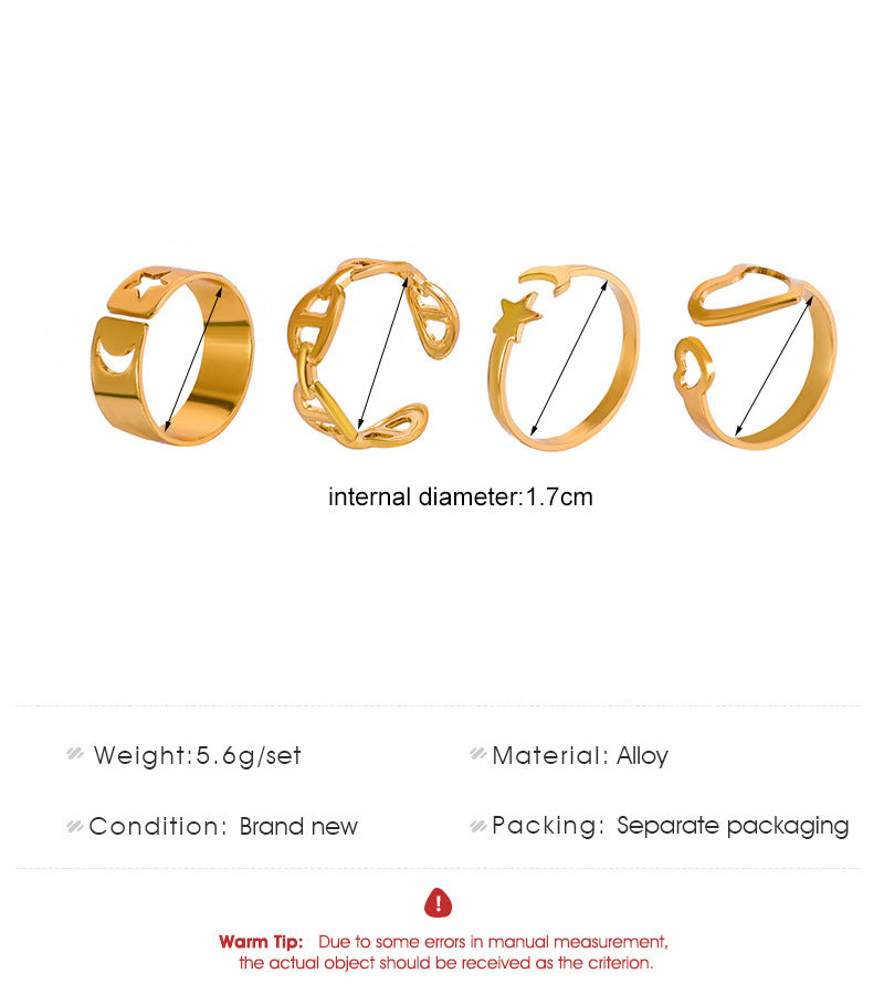 Openwork Love Geometric Ring Set Combination Fashion