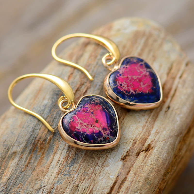 Classic Imperial Stone Heart Pendant Earrings