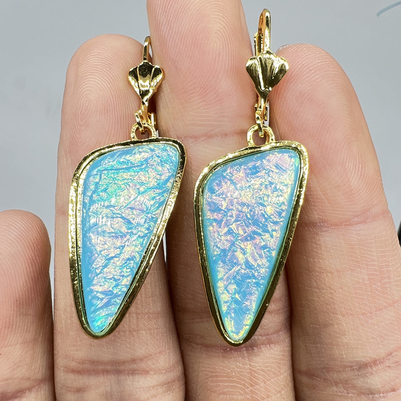 Large Opal Moonstone Triangle Earrings