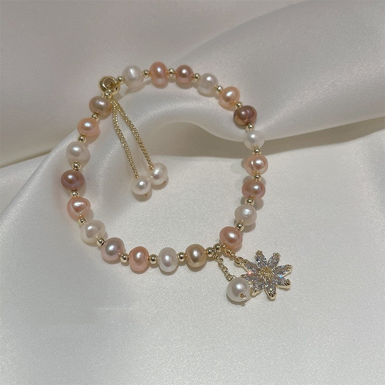 Women's Pearl Zirconia Pull Adjustable Bracelet