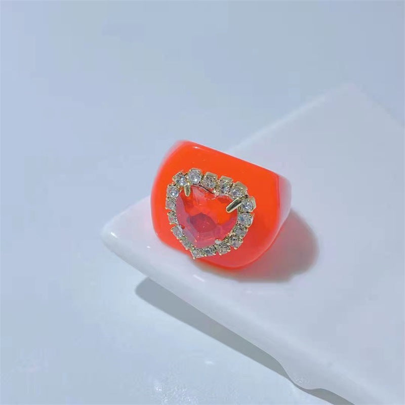 Diamond Heart Peach Heart Resin Ring