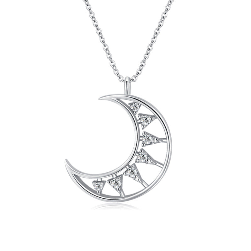 S925 Silver Moon Micro Diamond Pendant Necklace